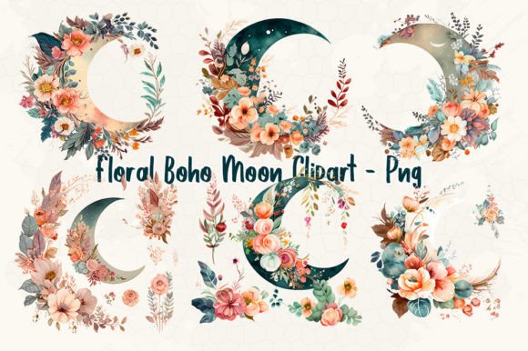 Download Floral Boho Moon Clipart Png - Moon clipart Collection