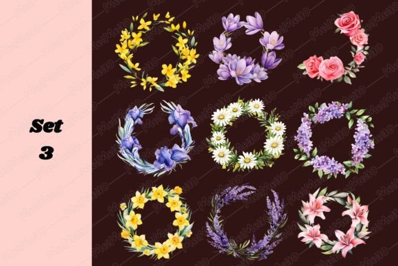 Download Watercolor Round Circle Flower Frame Set - Frame set Collection