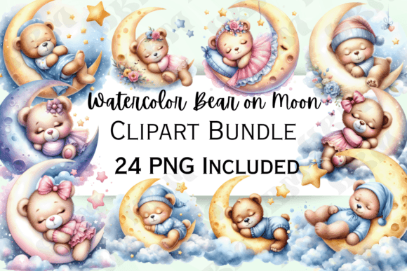 Download Watercolor Bear on Moon Clipart - Moon clipart Collection