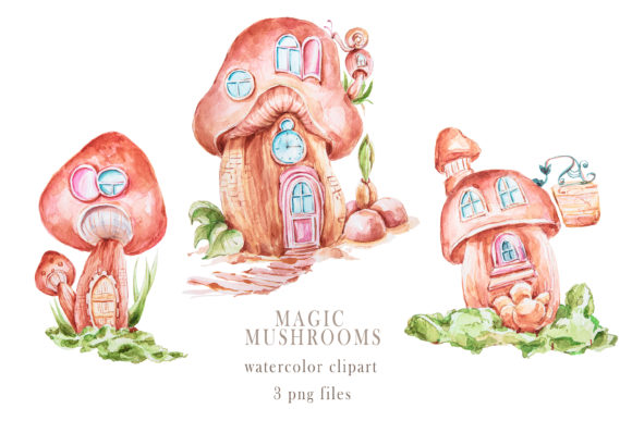 Download Watercolor Magic Mushroom House Clipart. - Mushroom house Collection