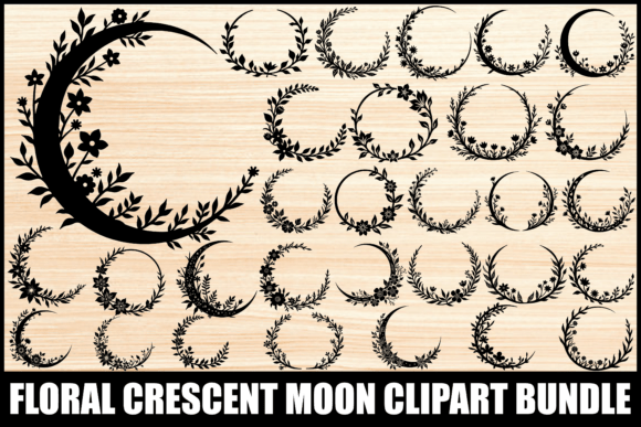 Download Floral Crescent Moon Clipart Bundle - Moon clipart Collection
