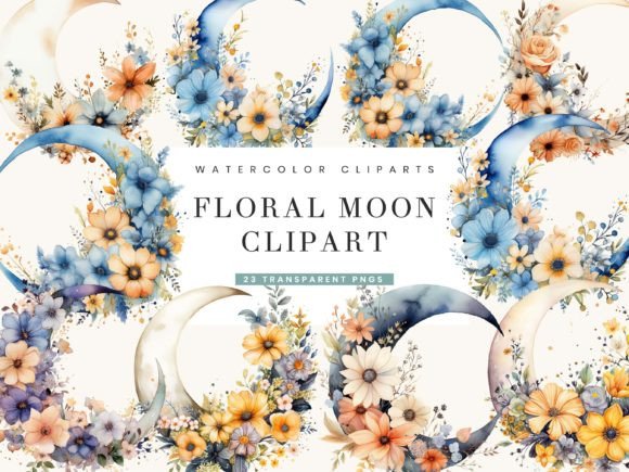 Download Watercolor Floral Moon Clipart - Moon clipart Collection