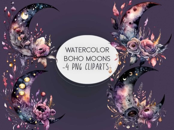 Download Watercolor Boho Moon Clipart Sublimation - Moon clipart Collection