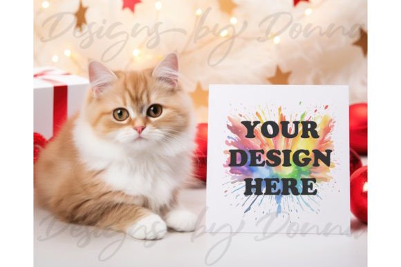 Download Christmas Greeting Card Mockup with Cat - Greeting card Collection
