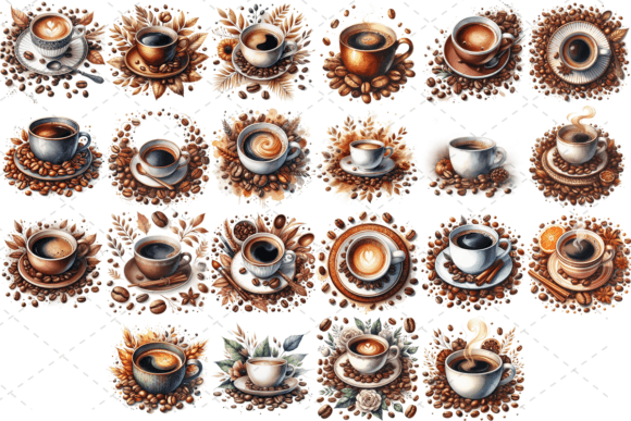 Download Watercolor Coffee Cup Beans Scene Bundle - Coffee cup Collection