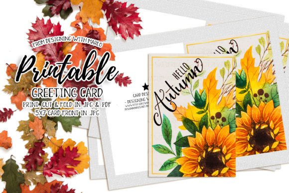 Download Hello Autumn Sunflower 5x7 Greeting Card - Greeting card Collection