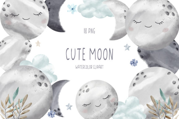 Download Watercolor Cute Moon Clipart, Space PNG - Moon clipart Collection