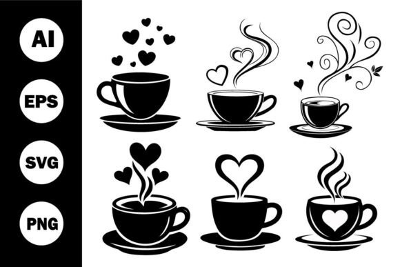 Download Coffee Cup with Heart Steam Vector Set - Coffee cup Collection