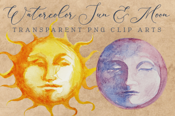 Download Magical Watercolor Sun and Moon Clipart - Premium Resources